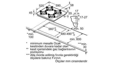 Profilo OO36P6O10D Gazlı Ocak 60 cm Sert cam, Siyah