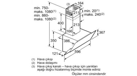 Profilo DVK6J621 Duvar Tipi Davlumbaz 60 cm Beyaz Cam Yüzey